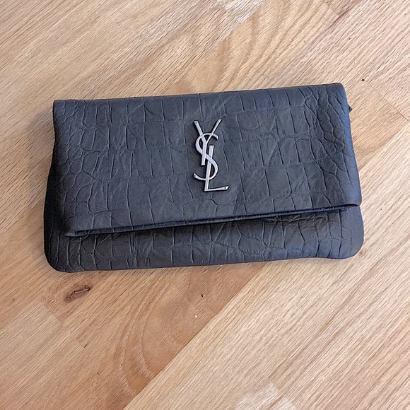 Saint Laurent west hollywood fold over clutch new with tags in coal croc - Picture 2 of 3
